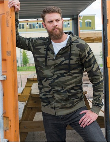 B-8615-Full Zip Camo Hooded Sweat Jacket